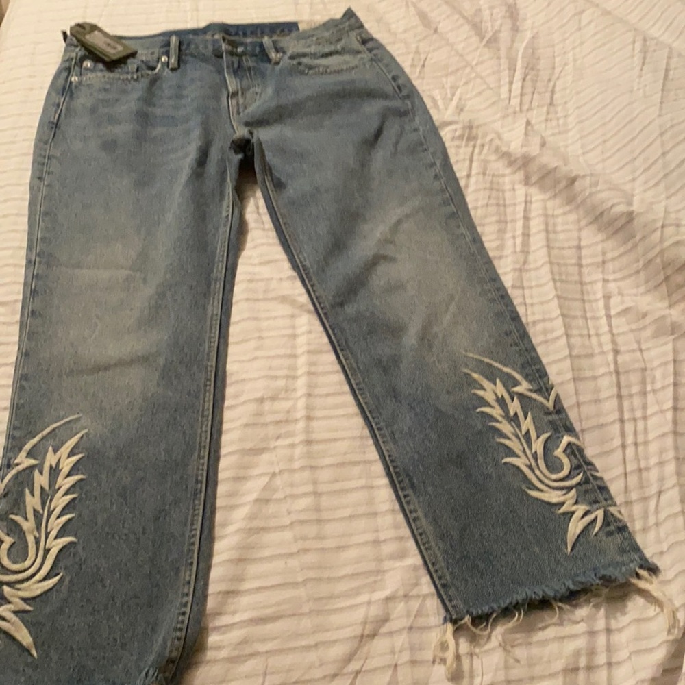 NWT AllSaints Philly Embroidered Boys Blue Jeans